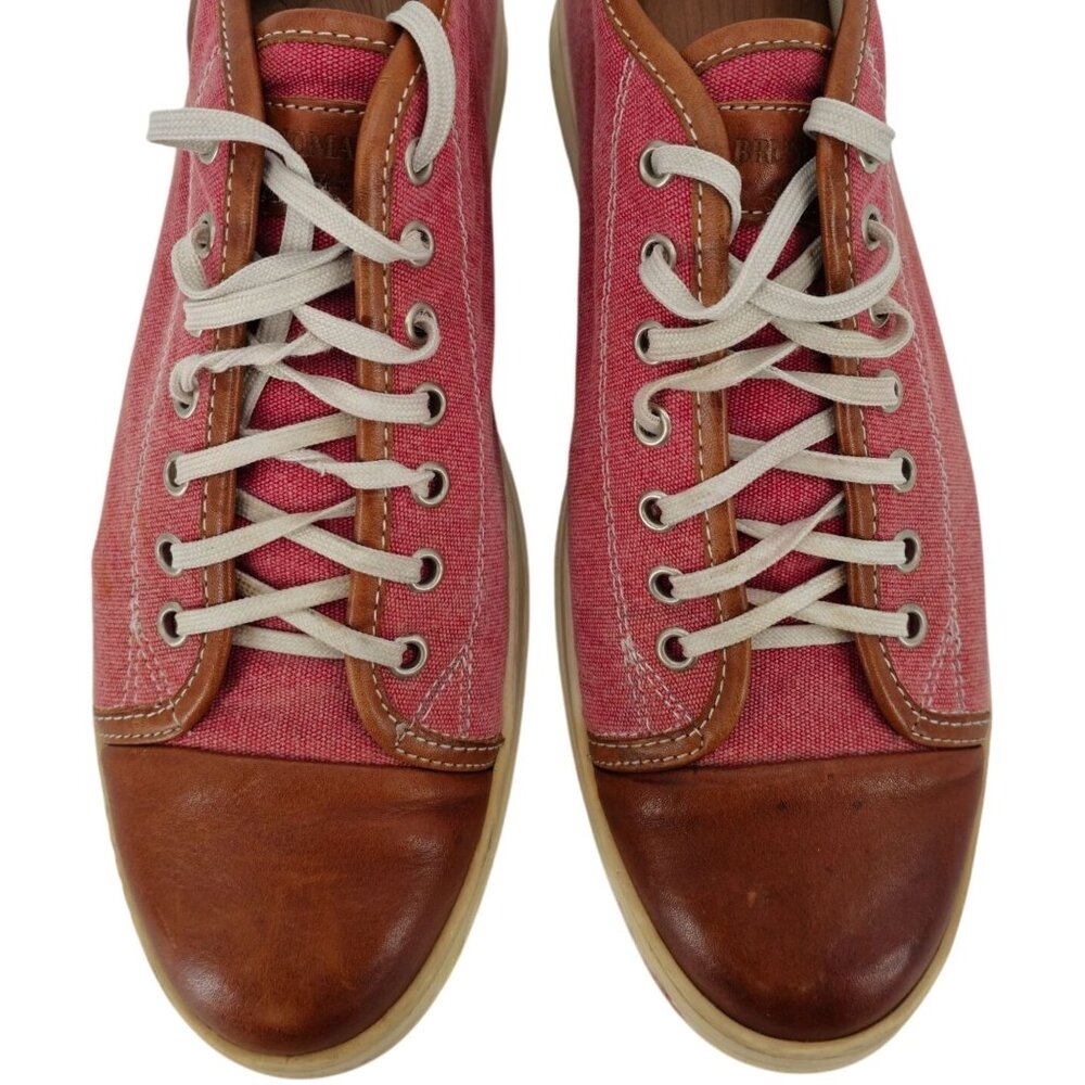 Bruno Magli Italy Burgundy Brown Canvas Leather Mid Sneakers Mens 7 Casual Shoes - Picture 2 of 15